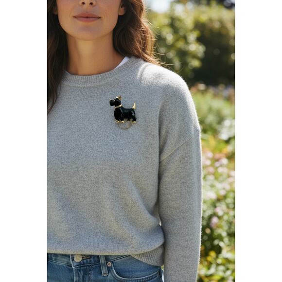 Vintage Scottie Dog Brooch Black Enamel-Gold Tone-Mid Century Costume Pin-Retro - Picture 2 of 6